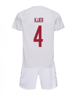 Dänemark Simon Kjaer #4 Auswärts Trikotsatz für Kinder WM 2022 Kurzarm (+ Kurze Hosen)